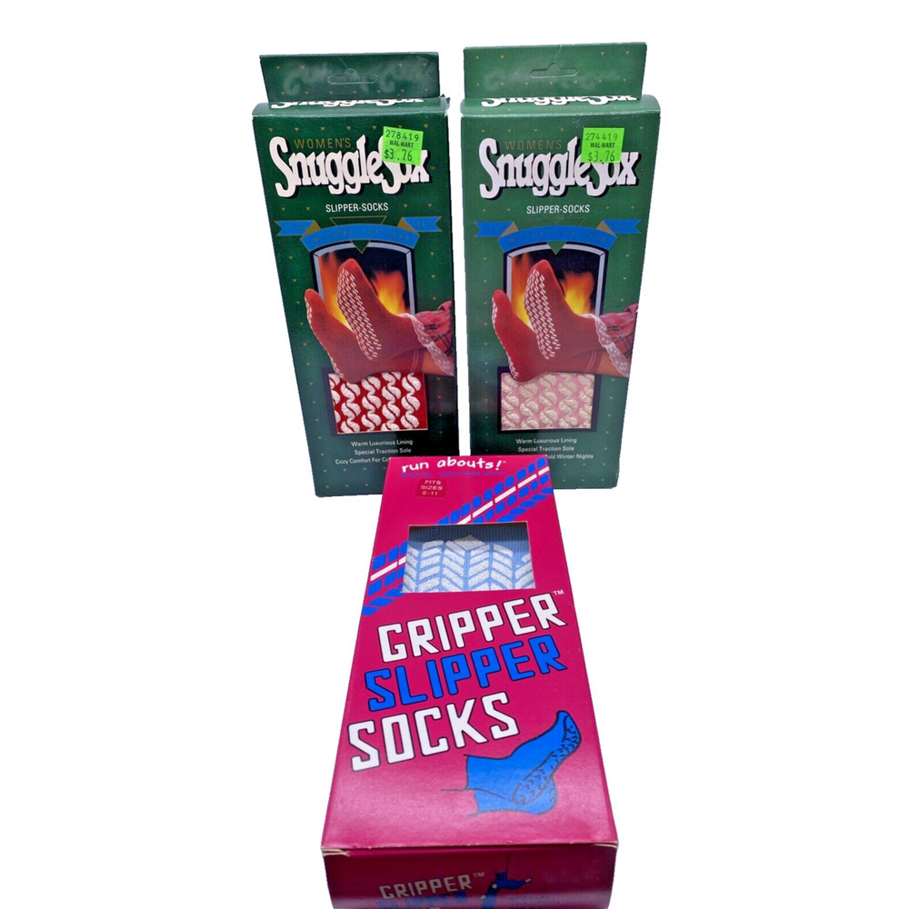 Vintage Snugglesox Snuggle Sox Gripper Slipper Socks Set Lot 3 Pairs NEW Womens